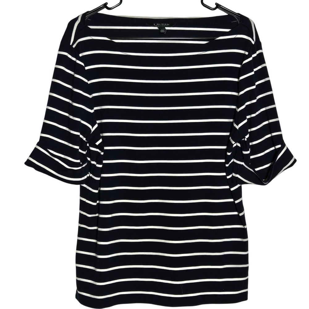Lauren Ralph Lauren Striped Boat Neck Top XL Preppy autical Classic Old Money